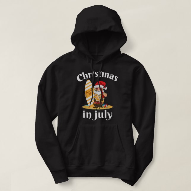 Surfer Santa Beer And BBQ xmas summer Christmas In Hoodie (Design Front)