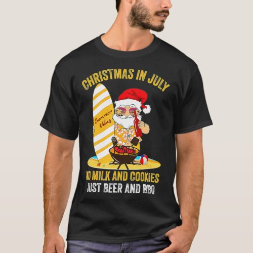 Surfer Santa Beer And BBQ xmas summer Christmas In T_Shirt