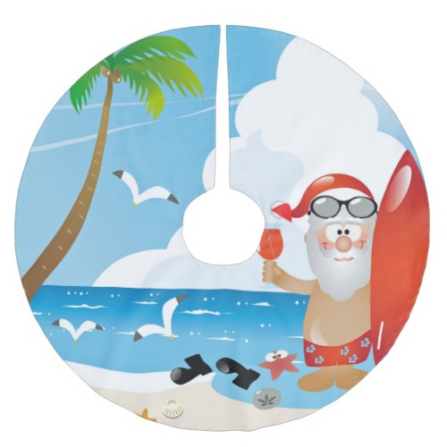 surfer santa claus brushed polyester tree skirt