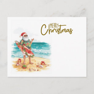 Surfer Santa Claus Celebrating Christmas at Beach Holiday Postcard