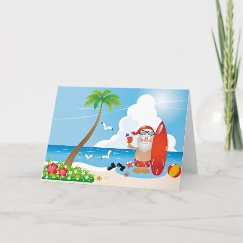 surfer santa claus holiday card