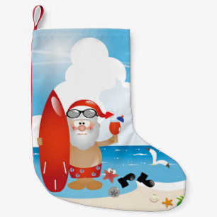 surfer santa claus small christmas stocking