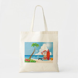 surfer santa claus tote bag