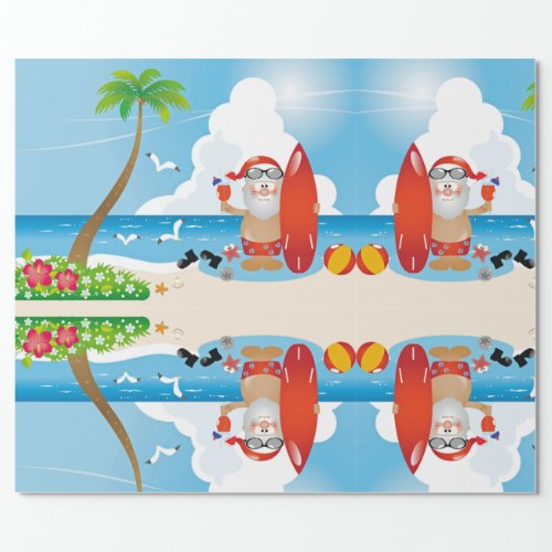 surfer santa claus wrapping paper