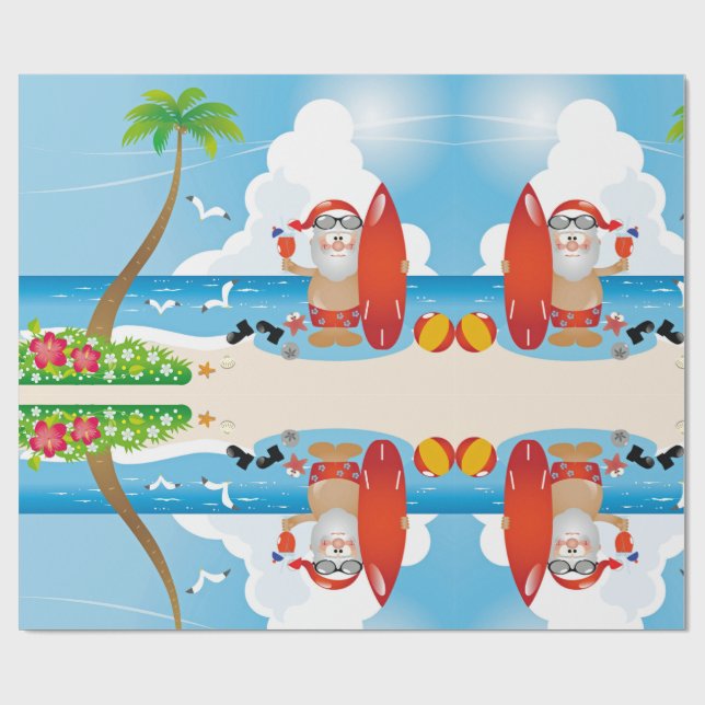 surfer santa claus wrapping paper (Flat)