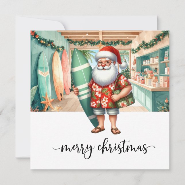 Surfer Santa is going to Surf  Card (Front)