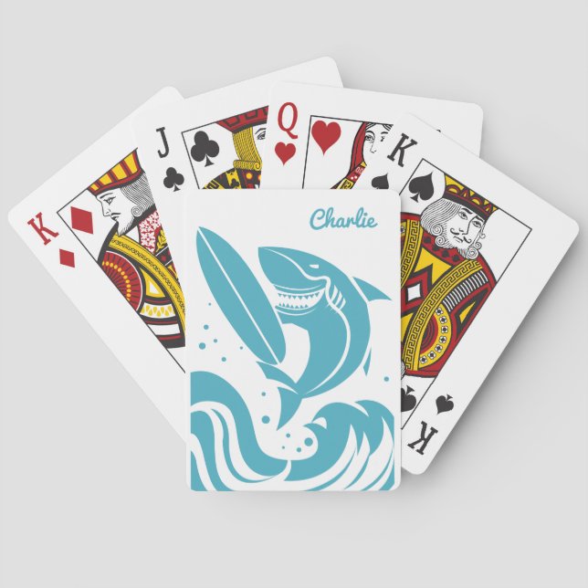 Surfer Shark custom name playing cards (Back)