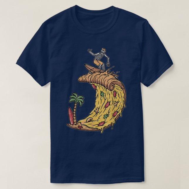 surfer Shirt retro pizza boy Pizza Surfer Skeleton (Design Front)