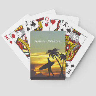 Surfer Silhouette at Sunset - Personalize Poker Cards