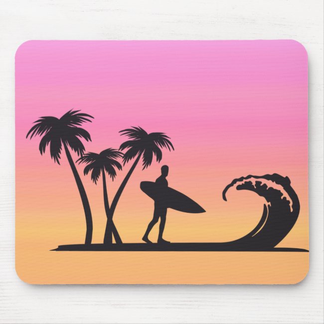 Surfer Silhouette at Sunset Pink Mousepad