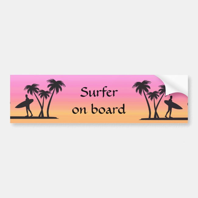 Surfer Silhouette at Sunset Sports Bumper Sticker