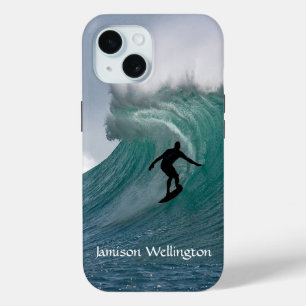 Surfer silhouette Catching a huge wave Personalize iPhone 15 Case
