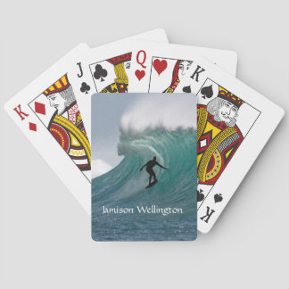 Surfer silhouette Catching a huge wave Personalize Poker Cards