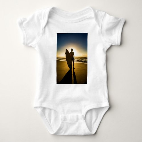 Surfer silhouette during sunrise baby bodysuit