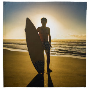 Surfer silhouette during sunrise napkin