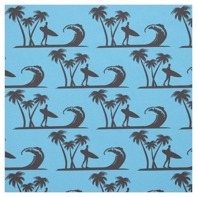 Surfer Silhouette Pattern Blue Fabric
