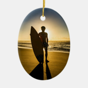 Surfer silhouette sunrise Ornament