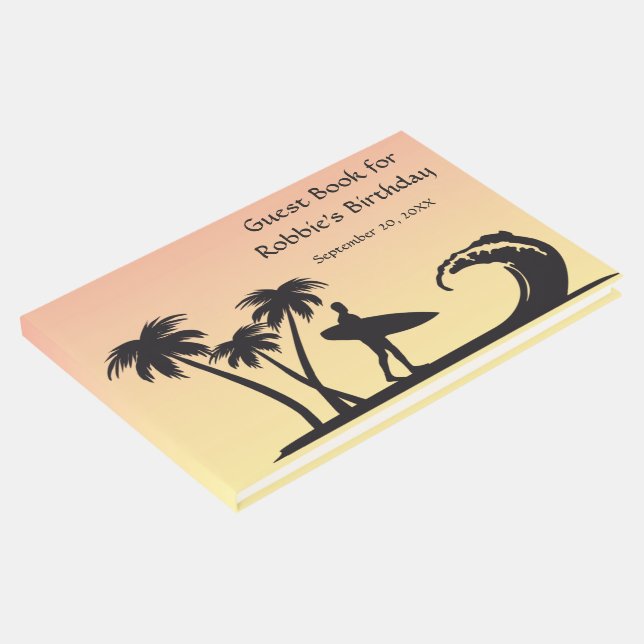 Surfer Silhouette Sunset  Birthday Guest Book (Corner)