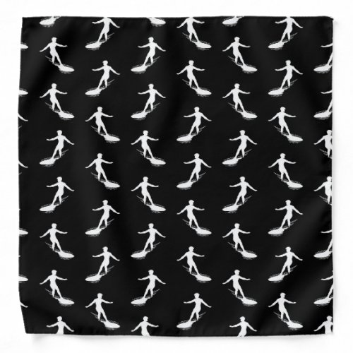 Surfer Silhouette Surfing with Surfboard Pattern Bandana
