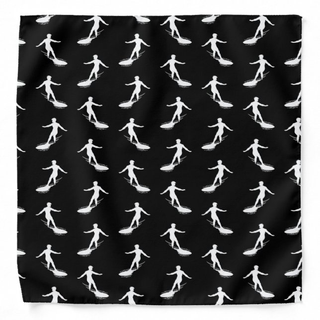 Surfer Silhouette Surfing with Surfboard Pattern Bandana (Front)