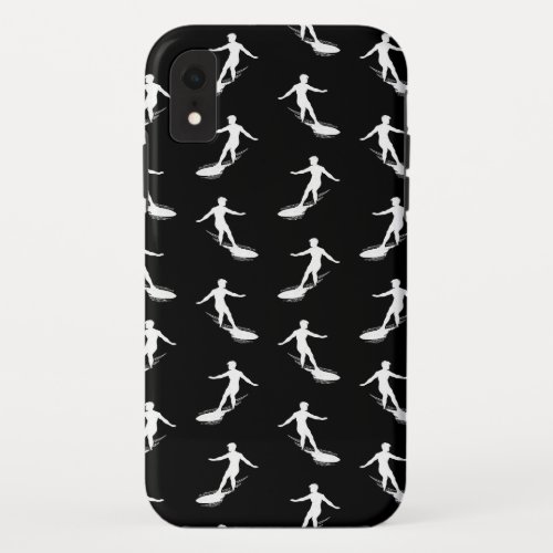 Surfer Silhouette Surfing with Surfboard Pattern iPhone XR Case