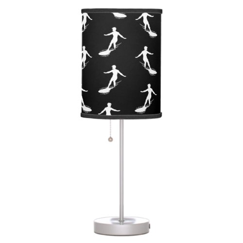 Surfer Silhouette Surfing with Surfboard Pattern Table Lamp