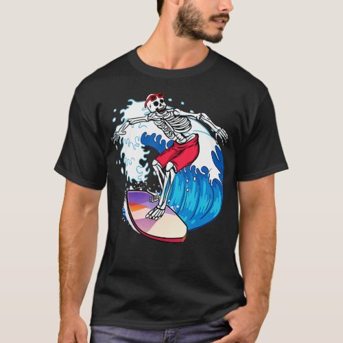 Surfer Skeleton Surfboard Surfing Dude Cool Novelt T_Shirt