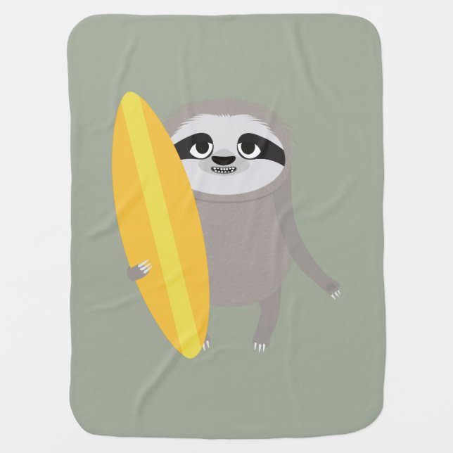 Surfer Sloth with Surfboard Baby Blanket (Front)