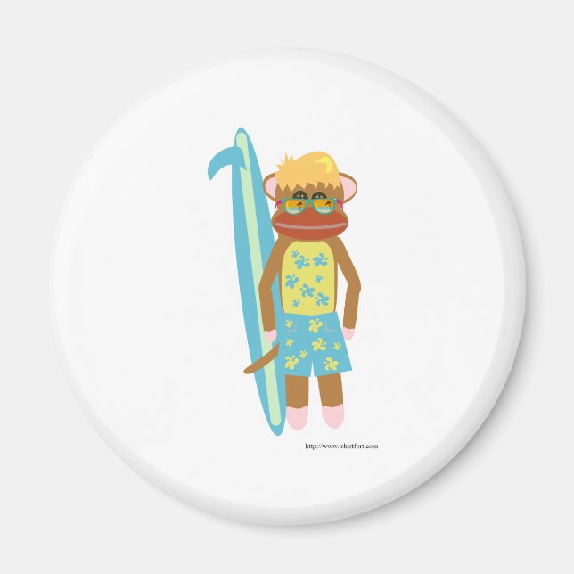 Surfer Sock Monkey Boy Magnet (Front)