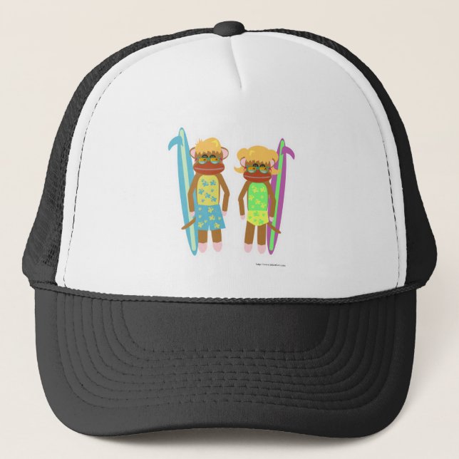 Surfer Sock Monkeys Trucker Hat (Front)