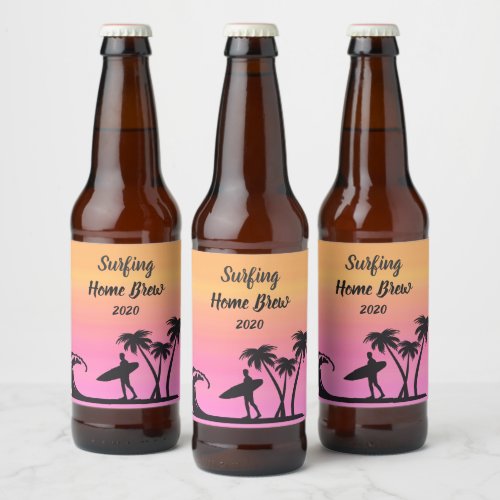 Surfer Sports Pink Sunset Beer Label