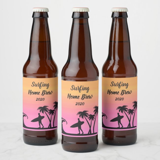 Surfer Sports Pink Sunset Beer Label