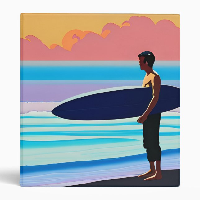 Surfer Standing on a Beach At Sunset  3 Ring Binder (Front)