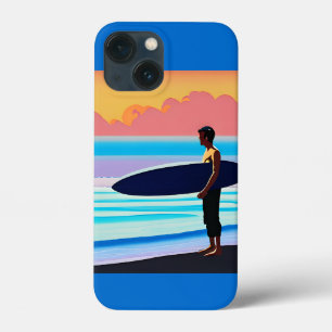 Surfer Standing on a Beach At Sunset iPhone 13 Mini Case