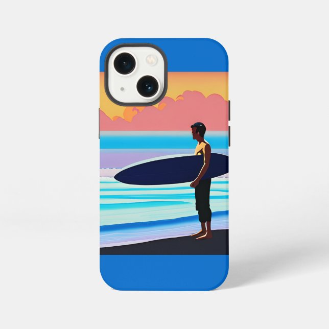 Surfer Standing on a Beach At Sunset Iphone Case (Back)
