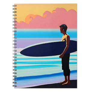 Surfer Standing on a Beach At Sunset  Notebook
