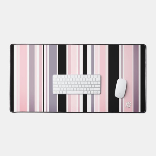 Surfer Style Stripes in Pinks Purple with Monogram Desk Mat