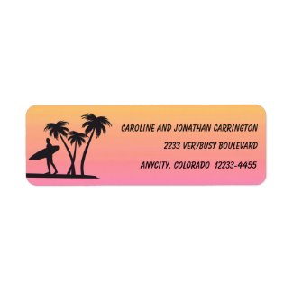 Surfer Sunset Pink Orange Return Address Label