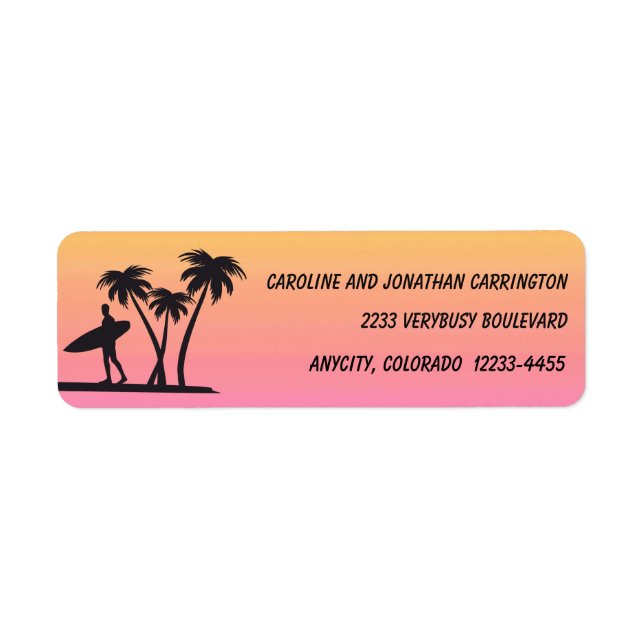 Surfer Sunset Pink Orange Return Address Label (Front)
