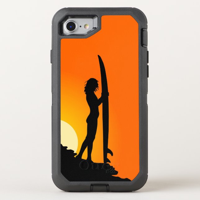 Surfer Sunset Silhouette Girl Otterbox iPhone Case (Back)