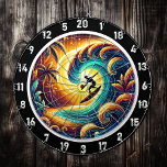 Surfer Sunset Wave Artwork Dart Board<br><div class="desc">Add a burst of energy and color to your room with the "Surfer Sunset Wave Artwork." This stunning abstract piece features a surfer carving through a powerful wave, set against the backdrop of a glowing sunset. Ideal for game rooms, man caves, and dorm rooms, this artwork adds a dynamic and...</div>