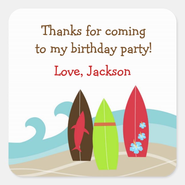 Surfer Surf Birthday Party favor stickers labels (Front)