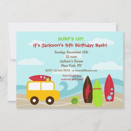 Surfer Surf Birthday Party Invitations