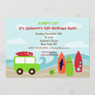 Surfer Surf Birthday Party Invitations