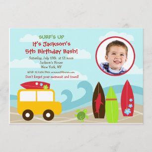 Surfer Surf Photo Birthday Party invitations