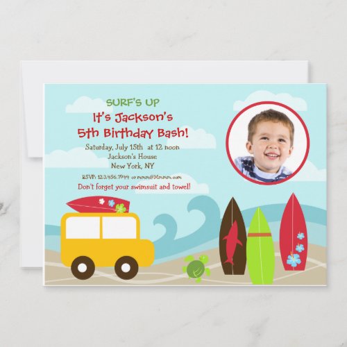 Surfer Surf Photo Birthday Party invitations