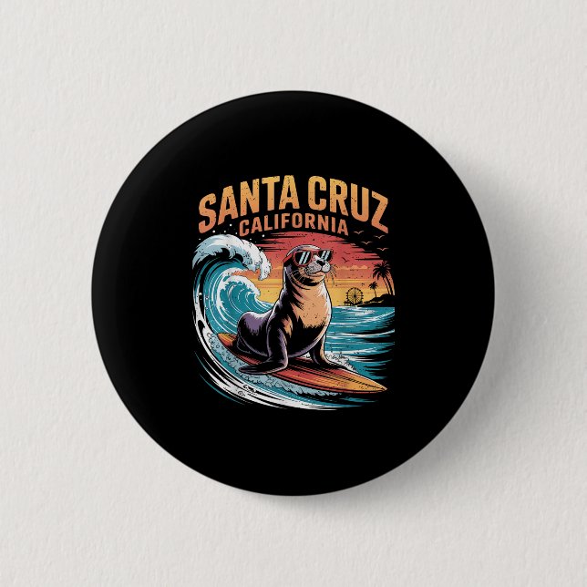 Surfer Surfing 70s 80s Santa Cruz California Retro Button (Front)