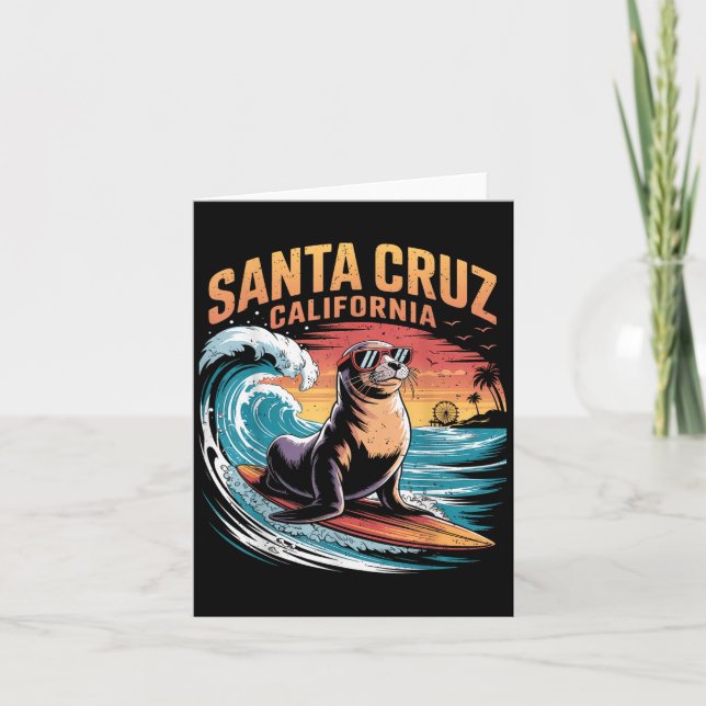 Surfer Surfing 70s 80s Santa Cruz California Retro Card (Front)