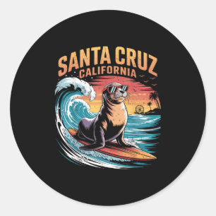 Surfer Surfing 70s 80s Santa Cruz California Retro Classic Round Sticker