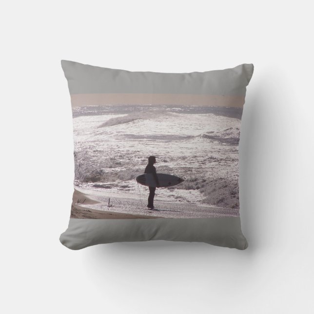 Surfer Surfing Ocean Beach Waves Sea California Throw Pillow (Front)